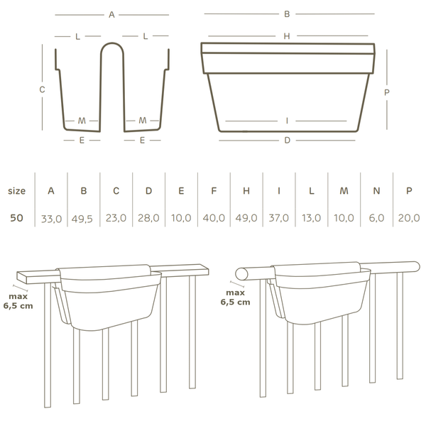 BE-UP CASSETTA 50x33/20 doniczka podłużna balkonowa dwustronna antracytowa
