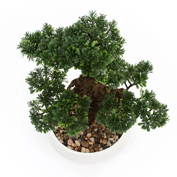 Sztuczne drzewko Bonsai Fikus mini 37 cm w białej doniczce
