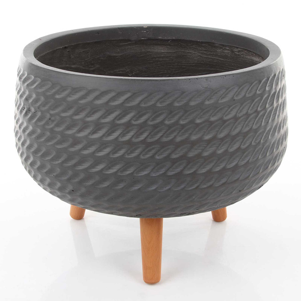 CORDA BOWL 42/32 cm płaska donica szara na drewnianych nóżkach