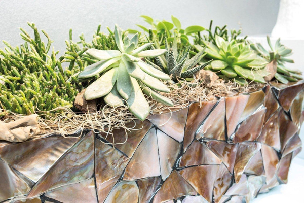 COAST 90x20/20 prostokątna ekskluzywna doniczka brązowa z muszli morskich