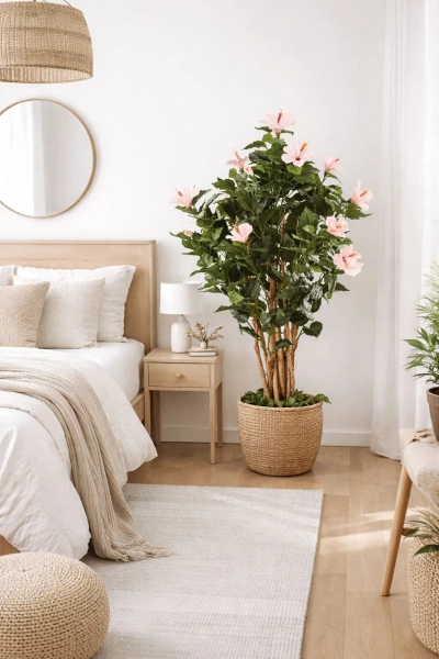 Sztuczny Hibiskus 100 cm różowe kwiaty deluxe