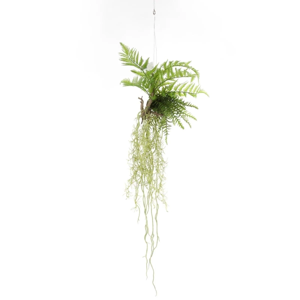 Kompozycja wisząca sztucznych roślin paproć i tillandsia 90 cm