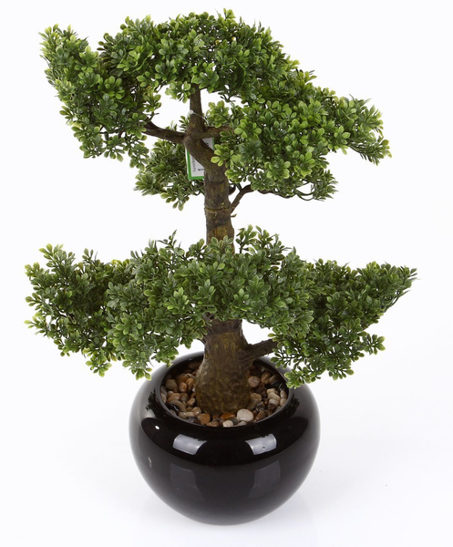 Sztuczne drzewko Bonsai Fikus mini 47 cm w czarnej ceramicznej doniczce