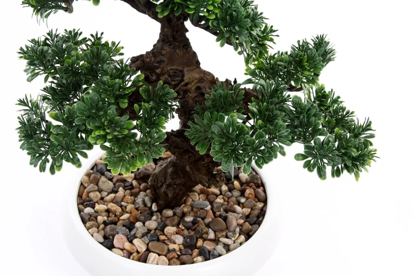 Sztuczne drzewko Bonsai Fikus mini 37 cm w białej doniczce