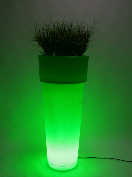 MARCANTONIO 50/120 wysoka donica podświetlana z rantem zielona