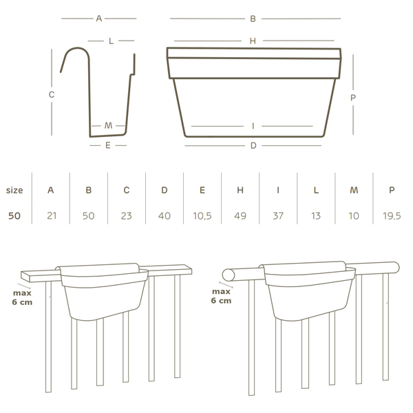 Up Casetta 50x21/23 doniczka podłużna na balkon wisząca ocean