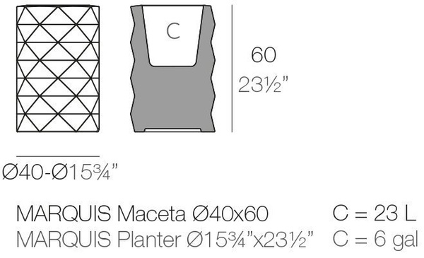 MARQUIS 40/60 designerska donica cylindryczna grafitowa