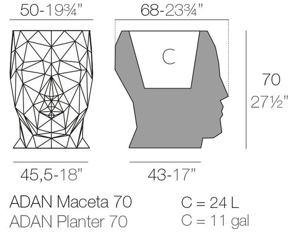 ADAN VONDOM 49x68/70 biała LED duża designerska donica podświetlana głowa