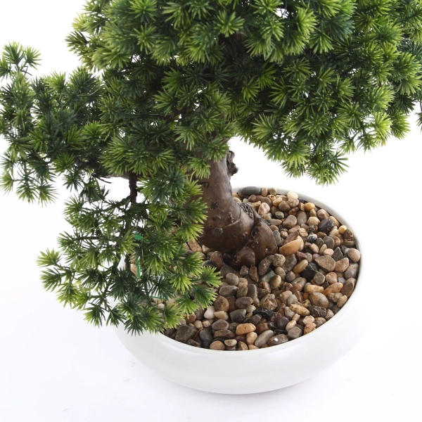 Sztuczny bonsai cryptomeria japonicai 37 cm w białej niskiej doniczce