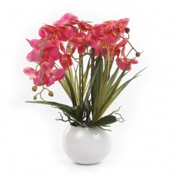 Sztuczny storczyk Phalenopsis różowy 58 cm w białej ceramicznej doniczce