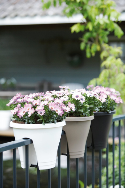 Corsica Flower Bridge 30 biała doniczka balkonowa na balustradę