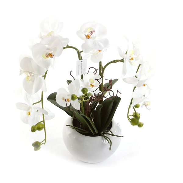 Sztuczny storczyk Phalenopsis 55 cm biały w białej ceramicznej doniczce