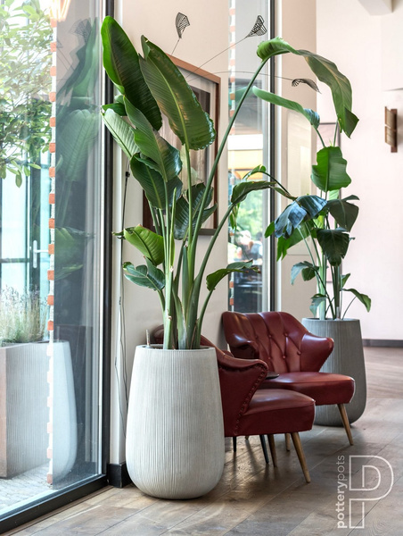 Patt High S 29/43 wysoka kamienna doniczka jasnoszara w prażki